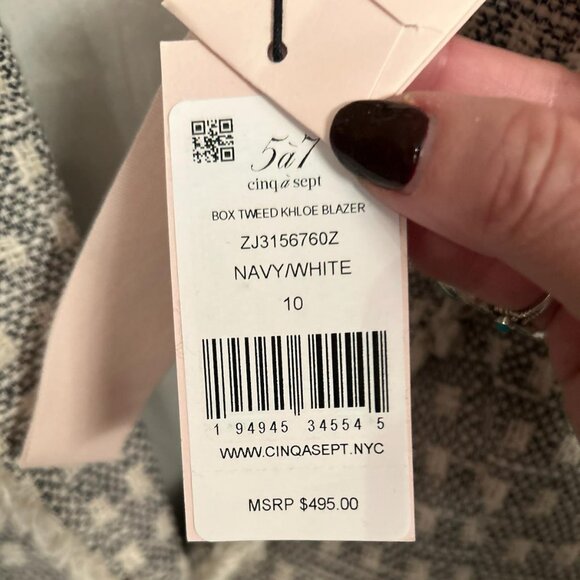 cinq a sept Women's Navy & White Box Tweed Khloe Blazer Size 10 - Picture 6 of 7